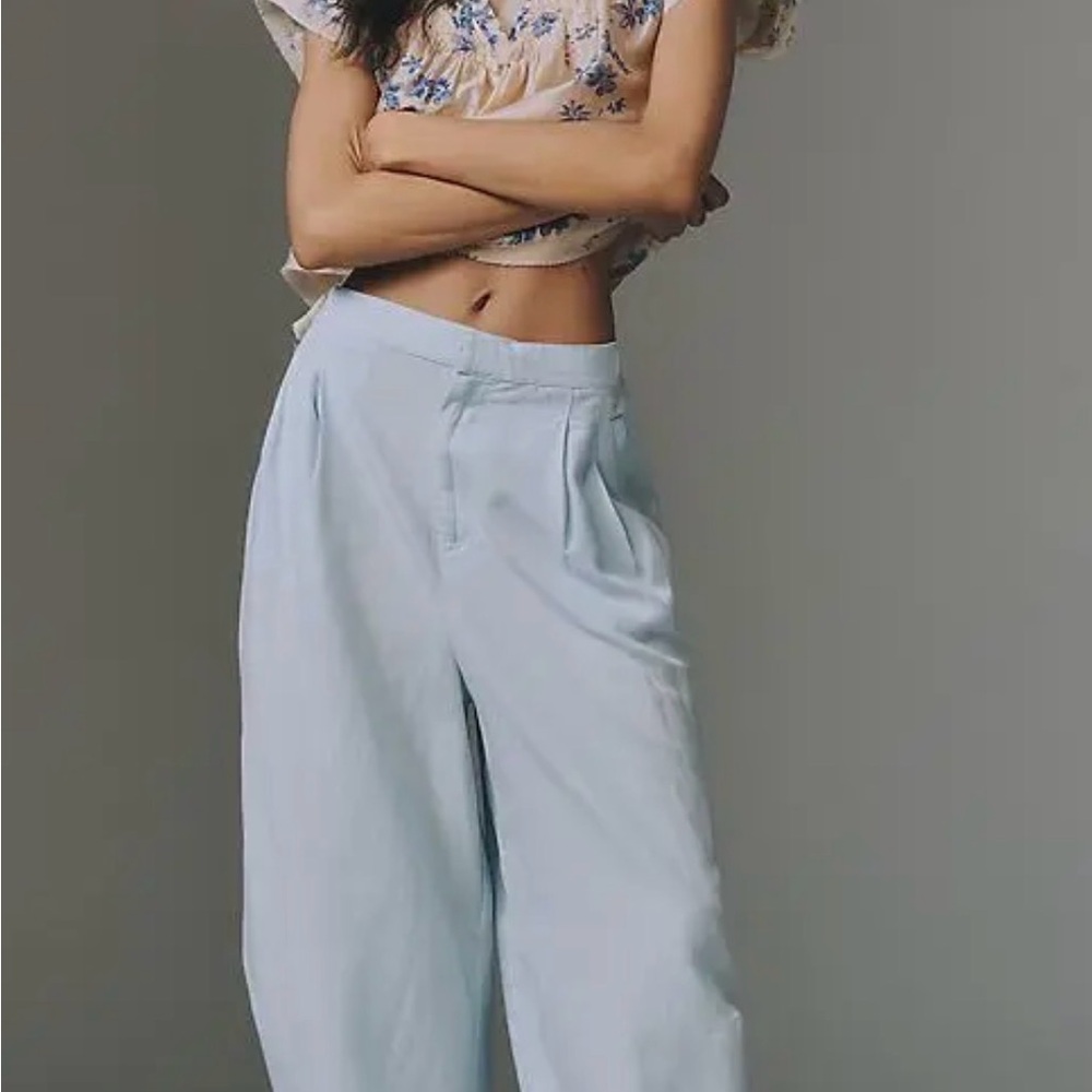 Anthropologie Pale Blue Wide-Leg Pleated Pants